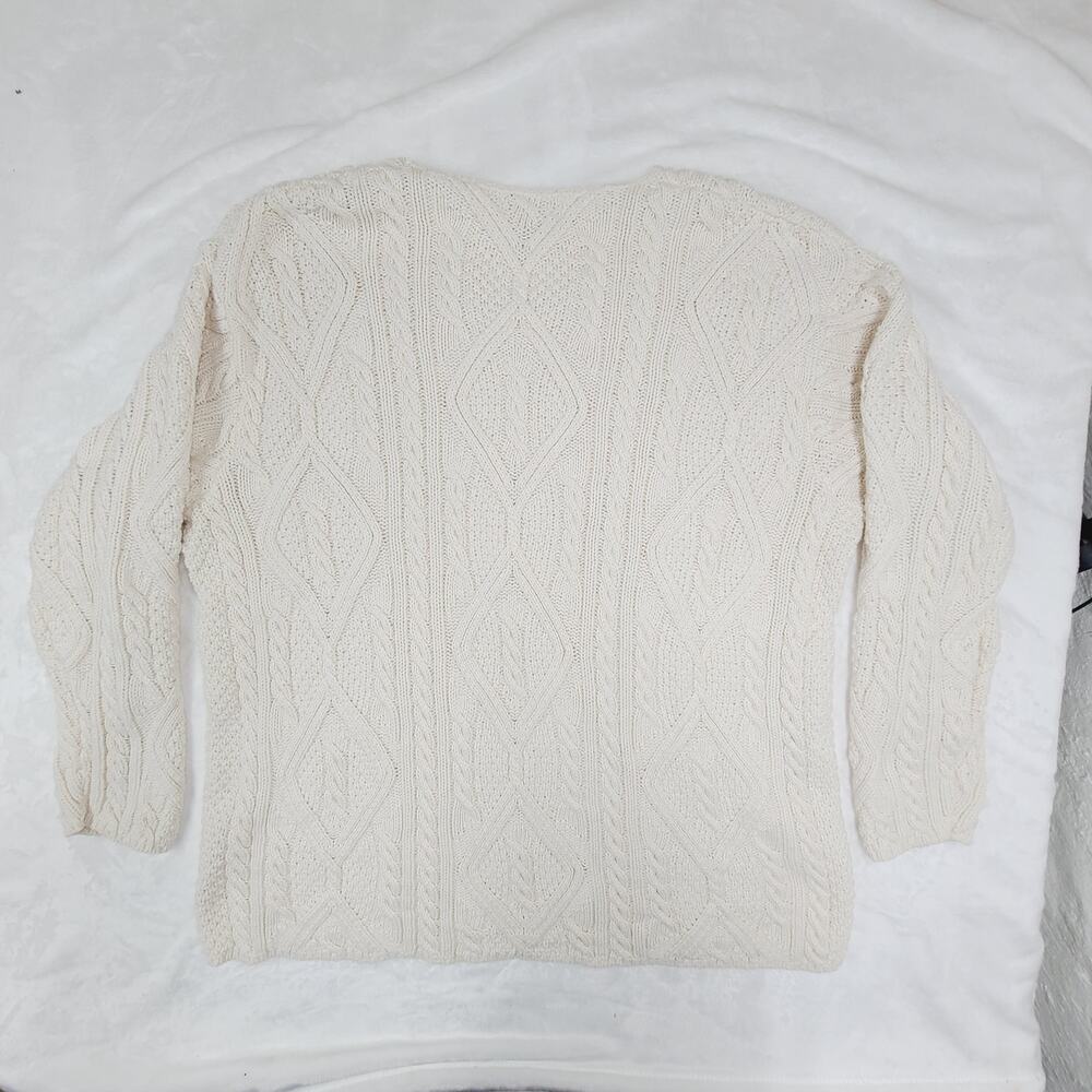 Eddie Bauer Cableknit Sweater V-Neck Cream Plus Fisherman Aran Style XXL - Picture 10 of 10